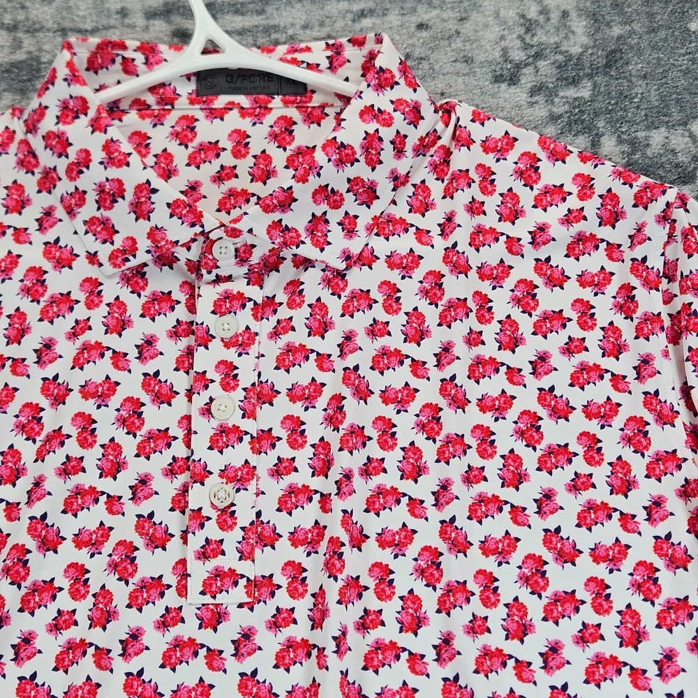 G/Fore Polo Shirt Men's XL Red Pink Floral Performance Stretch Kapalua Golf